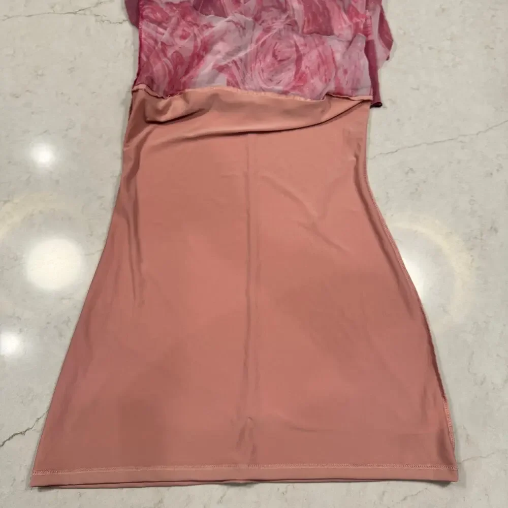 Y2K Barbiecore Mesh Mini Dress Pink Sheer Slip Ruffle Festival Coquette Small - Picture 8 of 16